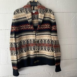 TELLURIDE CLOTHING CO Wool Nordic Fair Isle Cardigan Sweater Med Shawl Collar